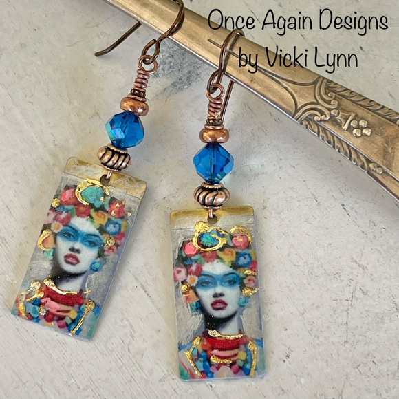 Artisan Jewelry - ARTISAN Earrings “Lady in Flowers”- Dangles